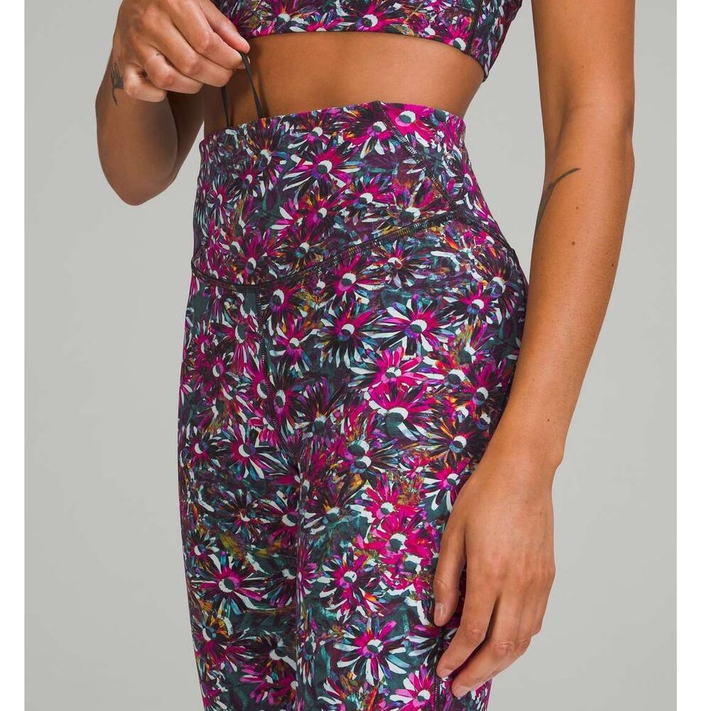 lululemon | base pace pink floral athletic high waisted women's leggings sz 4